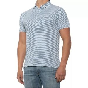 Faherty Polo Indigo Dyed Blue Striped Shirt Men's M SS Pullover Cotton**